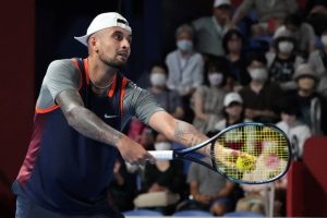 Nick Kyrgios in action at the ATP Tokyo Open.