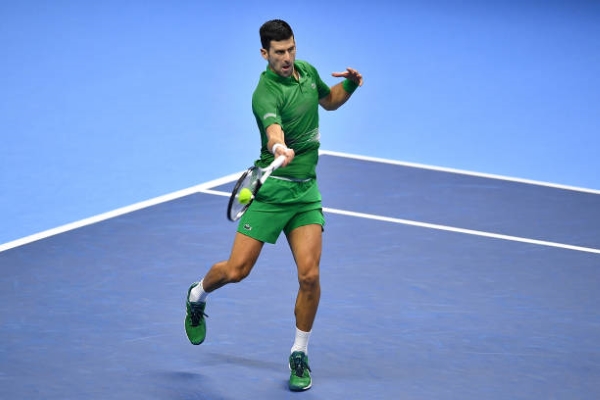 Novak Djokovic in action at the ATP Finals.