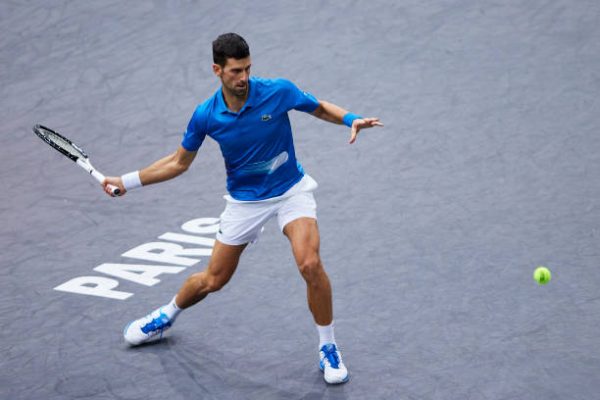 Novak Djokovic in action at the ATP Paris Masters.