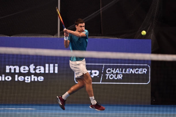 Kamil Majchrzak in action at an ATP Challenger event.