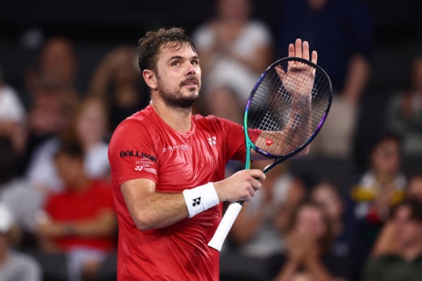 Stan Wawrinka celebrates victory at the United Cup.
