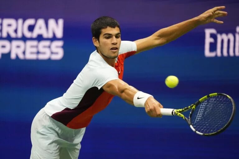 Carlos Alcaraz in action ahead of the ATP Rio Open.