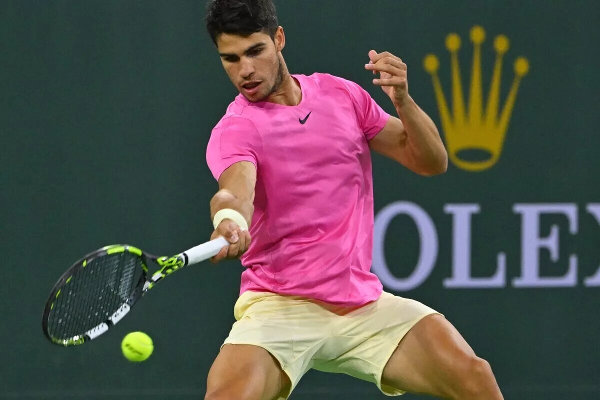 Carlos Alcaraz in action at the ATP Indian Wells Masters.