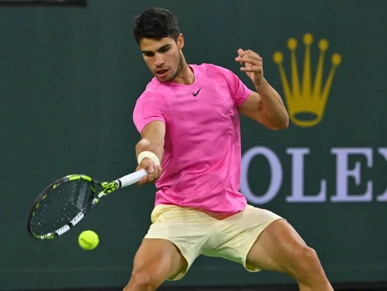 Carlos Alcaraz in action at the ATP Indian Wells Masters.