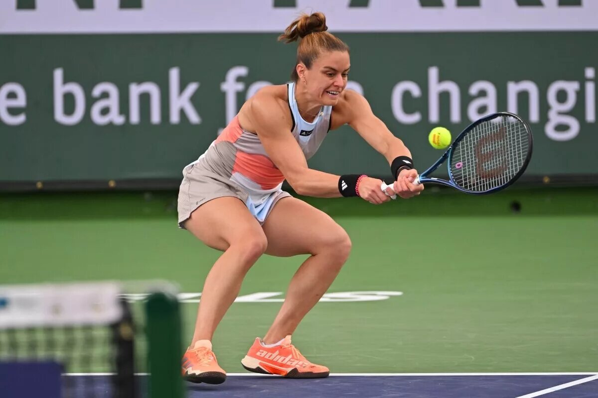 Maria Sakkari in action at the WTA Indian Wells Open.