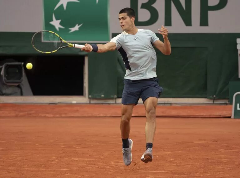 Carlos Alcaraz in action ahead of the ATP Madrid Open.