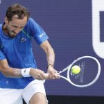 Daniil Medvedev in action ahead of the ATP Monte Carlo Masters.