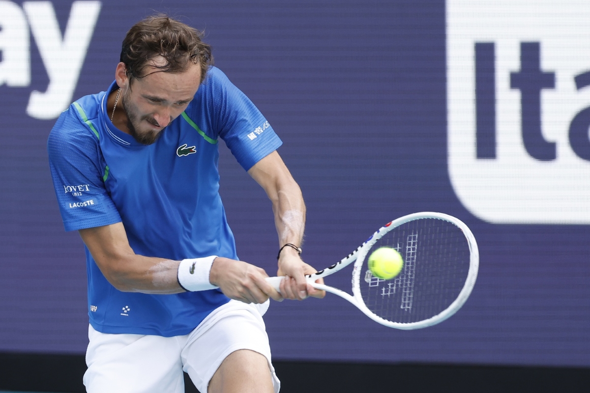 Daniil Medvedev in action ahead of the ATP Monte Carlo Masters.