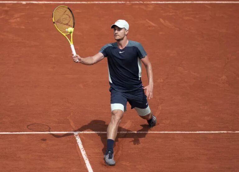 Miomir Kecmanovic in action ahead of the ATP Lyon Open.