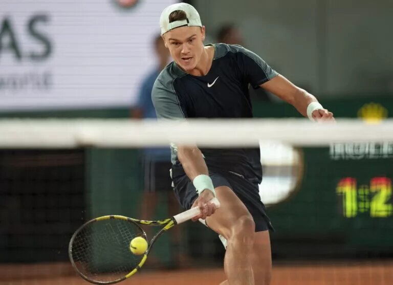 Holger Rune in action at the French Open.