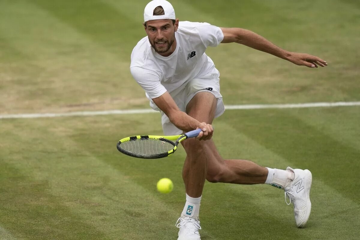 Maxime Cressy in action. He will play on day two at the ATP Queen's Club Championships.