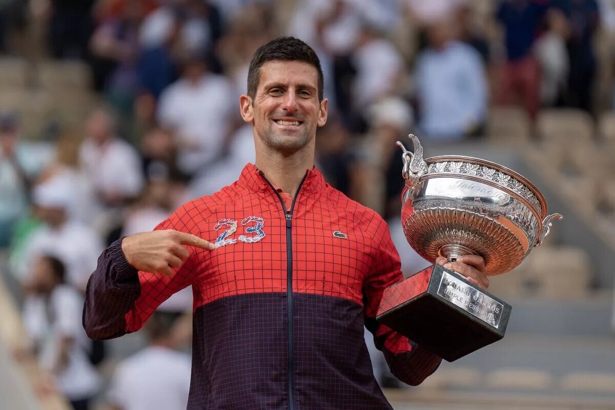 Novak Djokovic holds his 23rd Grand Slam title.