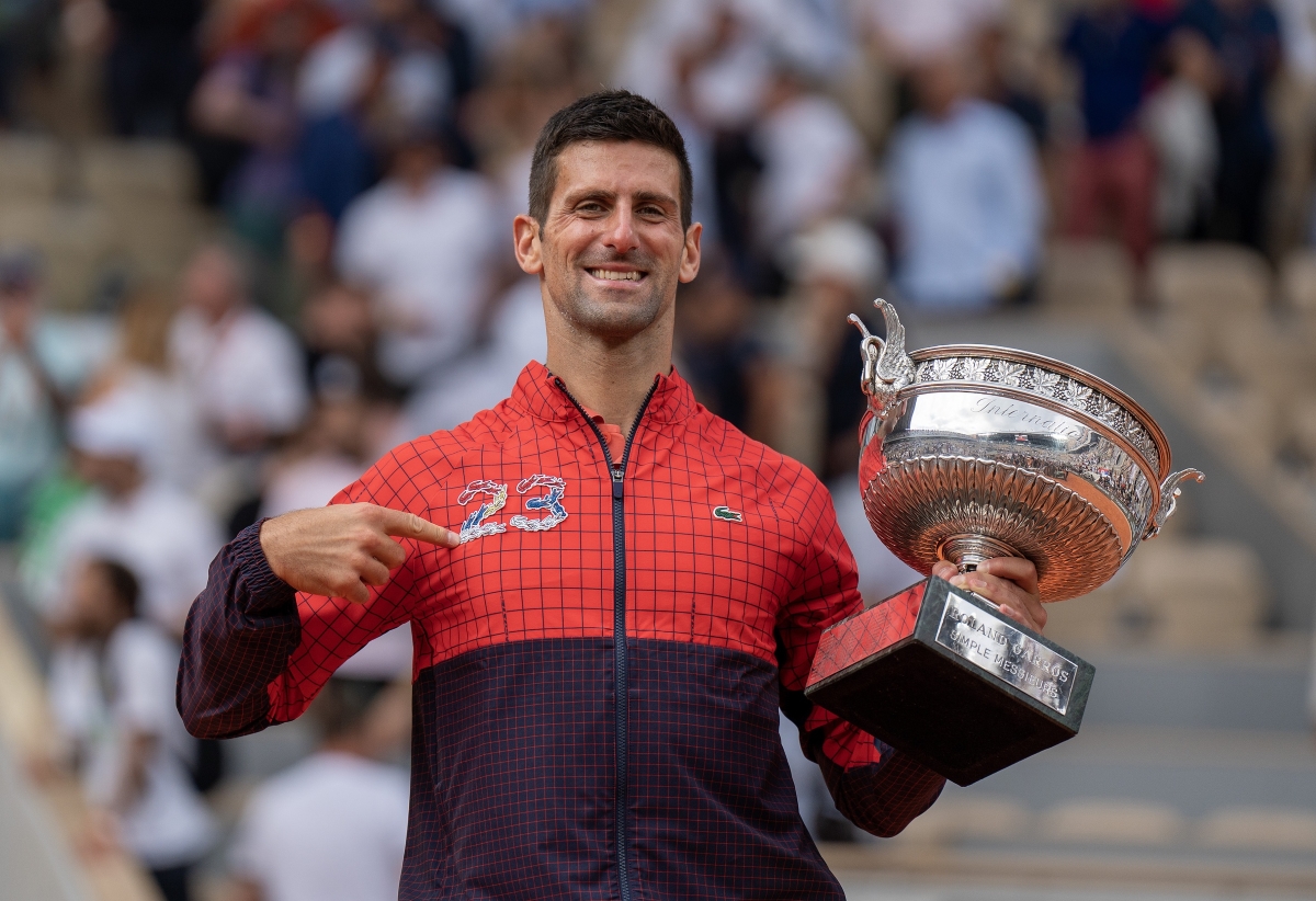 Novak Djokovic holds his 23rd Grand Slam title.