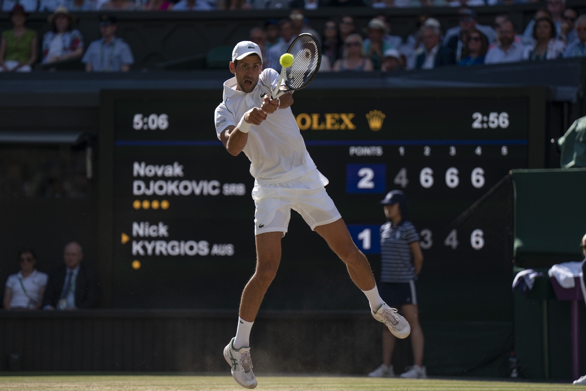 Novak Djokovic in action at Wimbledon.
