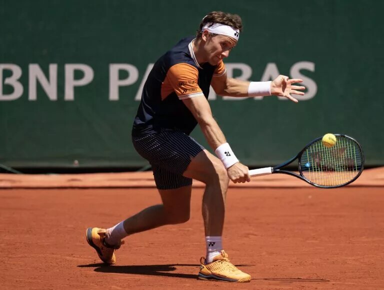 Casper Ruud in action at the French Open.