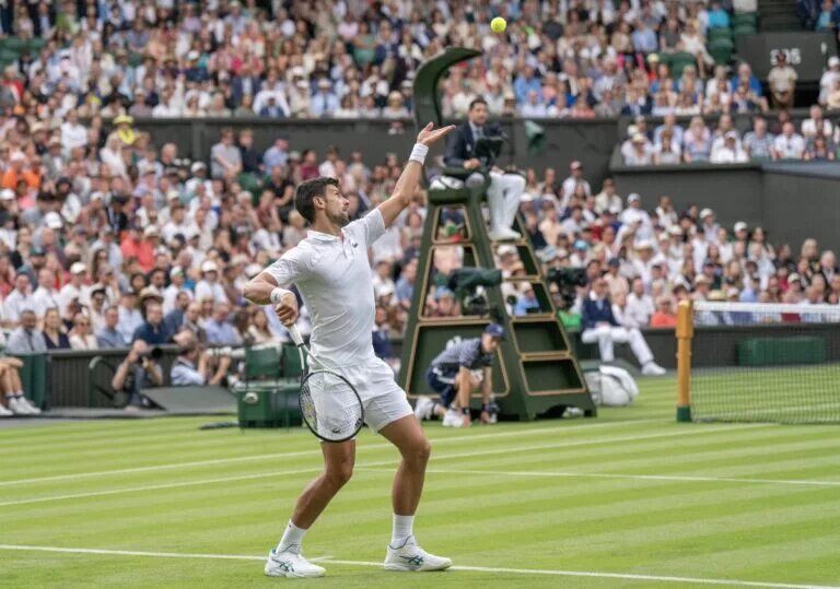 Novak Djokovic in action at Wimbledon.