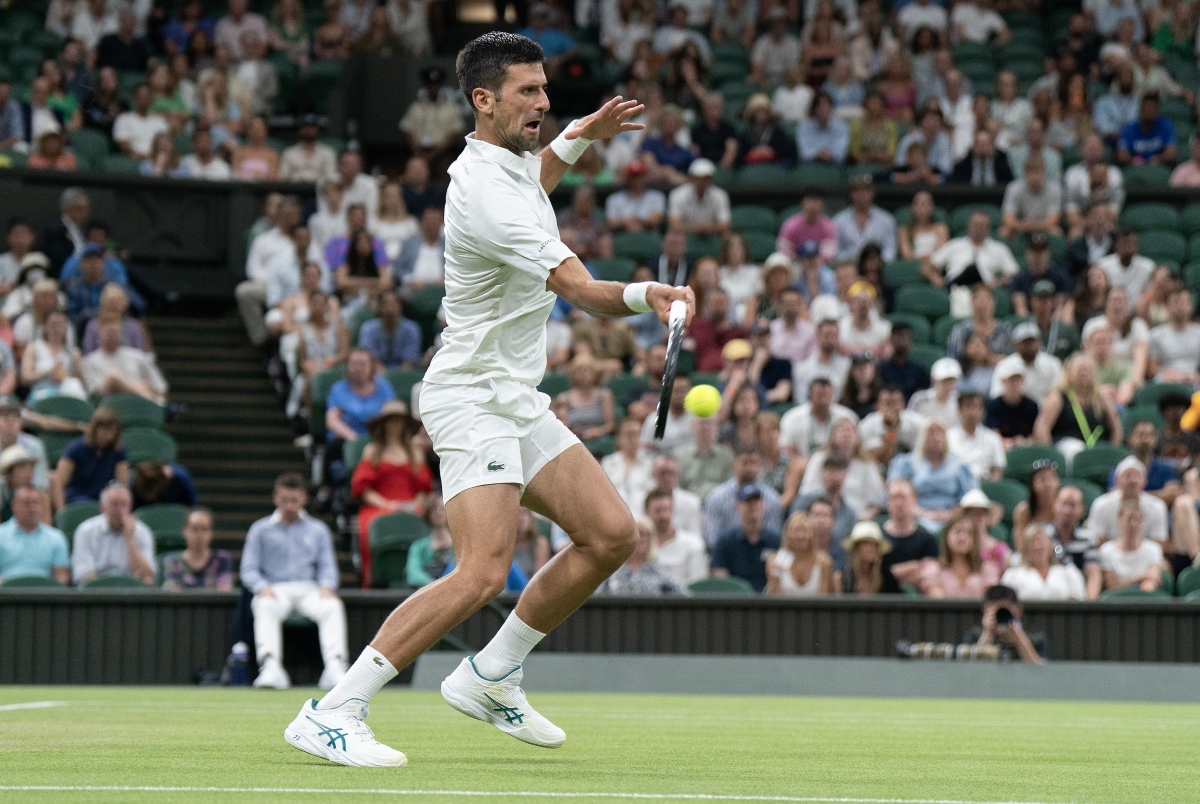 Novak Djokovic in action at Wimbledon.