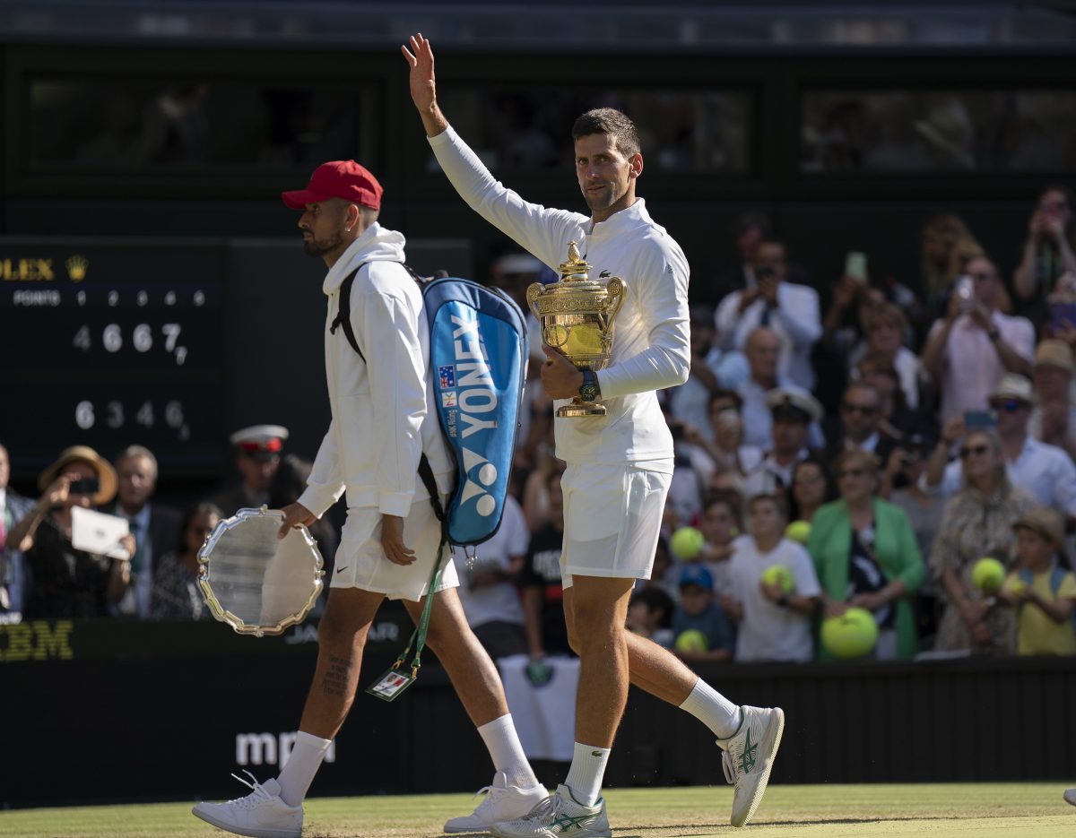 Novak Djokovic and Nick Kyrgios at Wimbledon.
