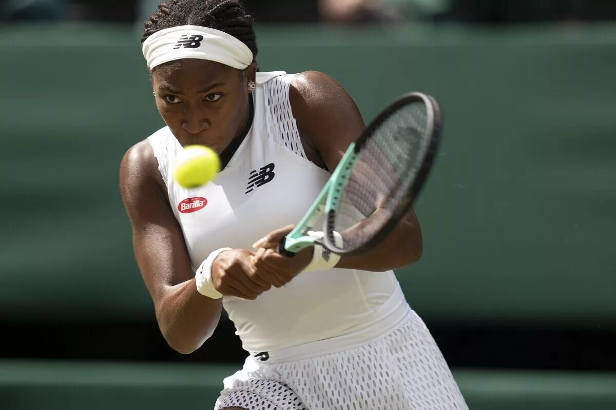 Coco Gauff in action at Wimbledon.