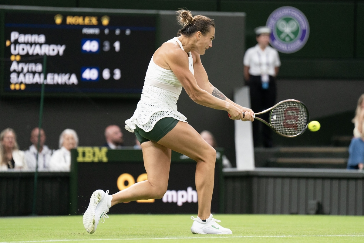 Aryna Sabalenka in action at Wimbledon.