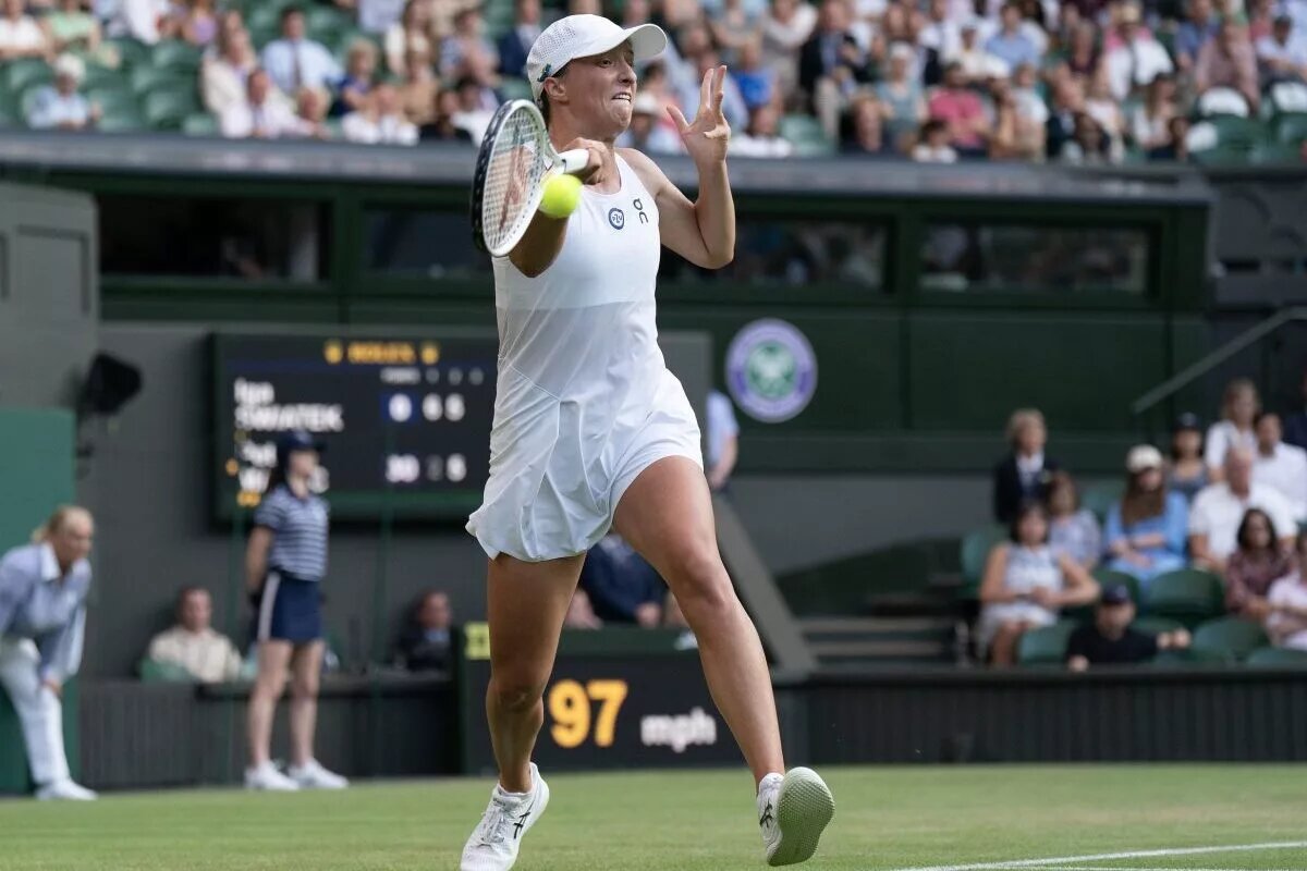 Iga Swiatek in action at Wimbledon.
