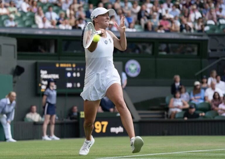 Iga Swiatek in action at Wimbledon.