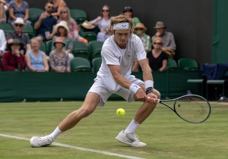 Andrey Rublev in action at Wimbledon