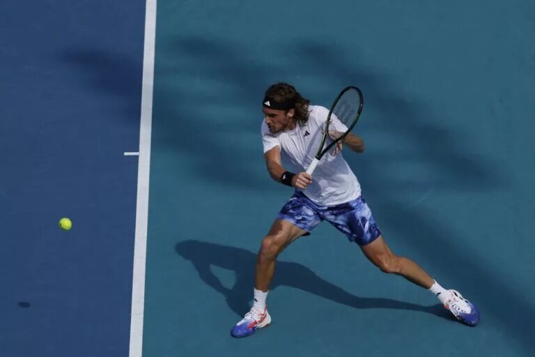 Stefanos Tsitsipas in action ahead of the ATP Los Cabos Open.