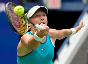 Mirra Andreeva in action ahead of the WTA Beijing Open.