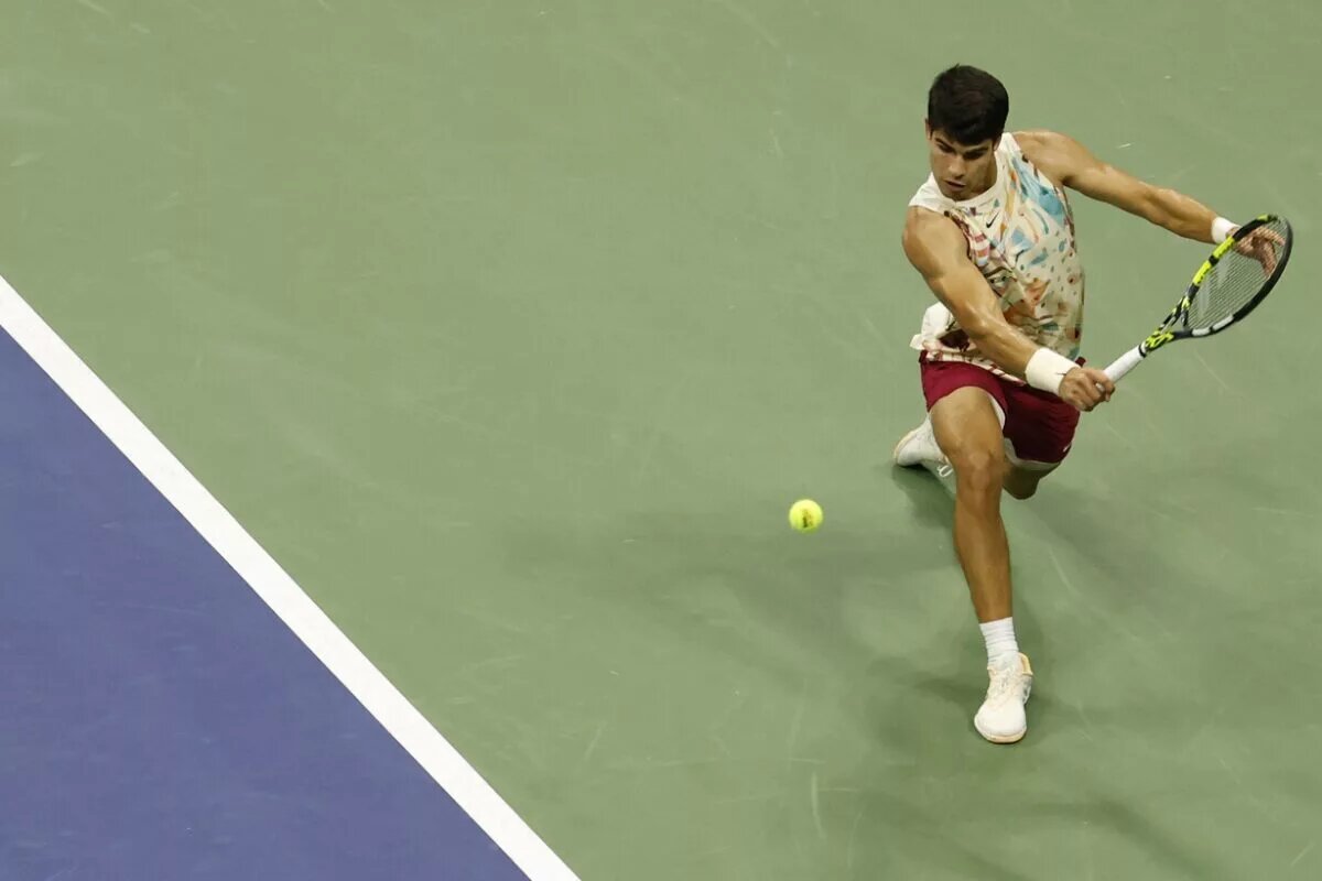 Carlos Alcaraz in action ahead of the ATP Indian Wells.