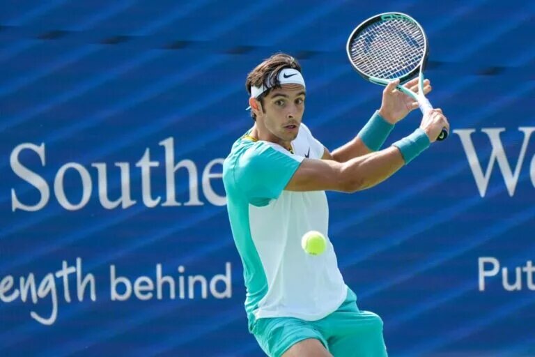 Lorenzo Musetti in action ahead of the ATP Chengdu Open.
