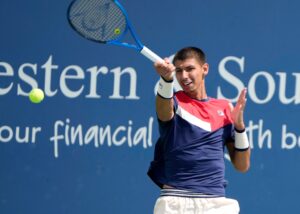 Alexei Popyrin in action ahead of the ATP Brisbane International.