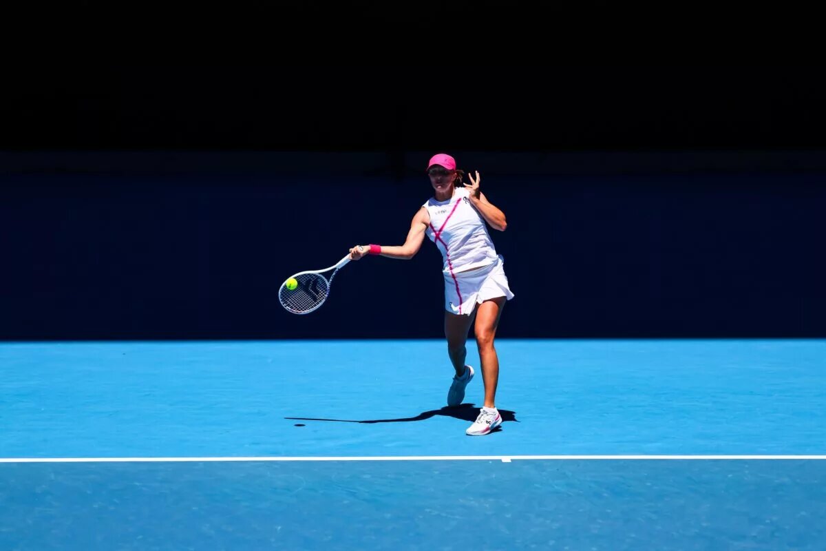 Iga Swiatek in action ahead of the WTA Wuhan Open.