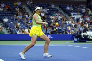 Jelena Ostapenko in action ahead of the WTA Linz Open.