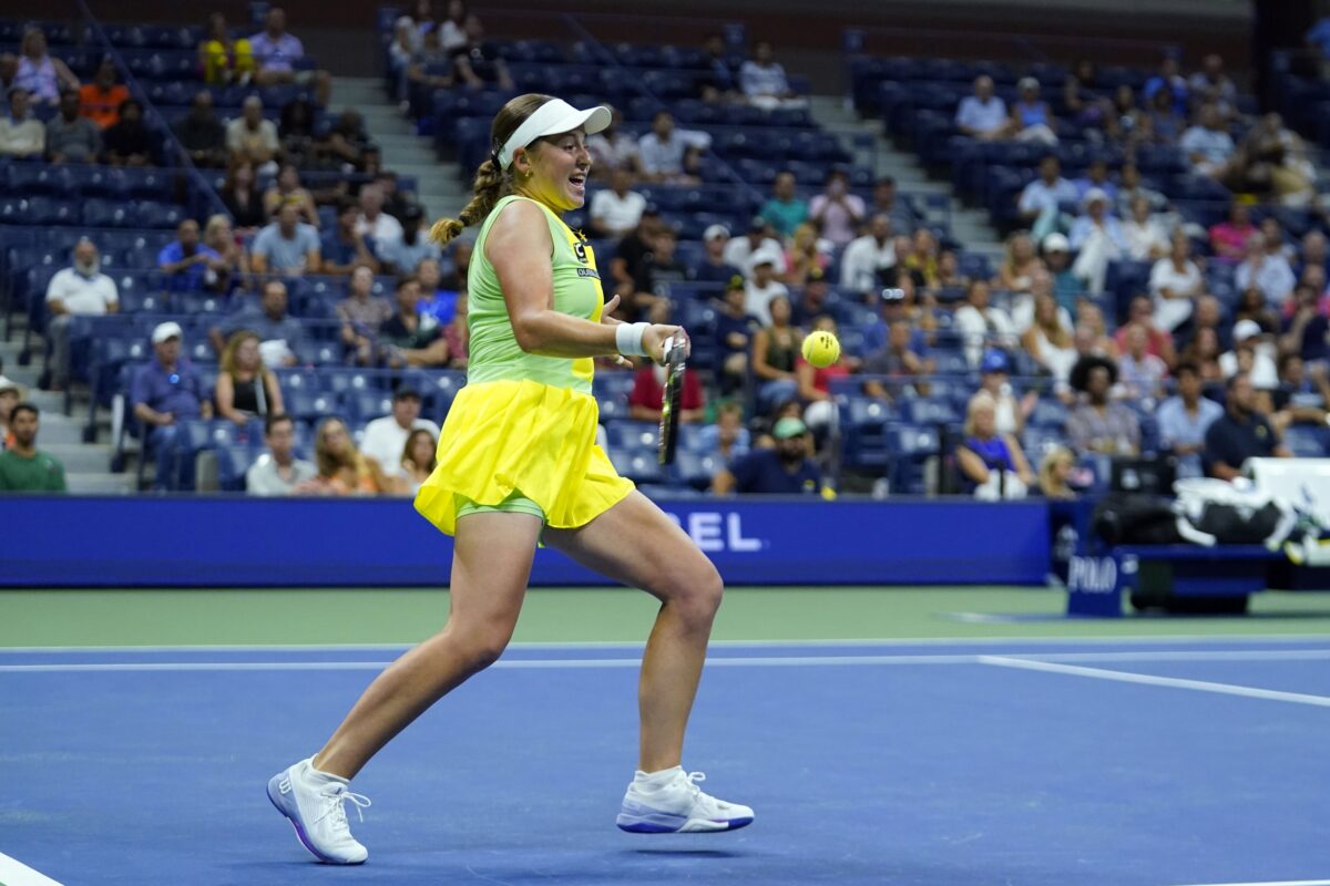 Jelena Ostapenko in action ahead of the WTA Linz Open.