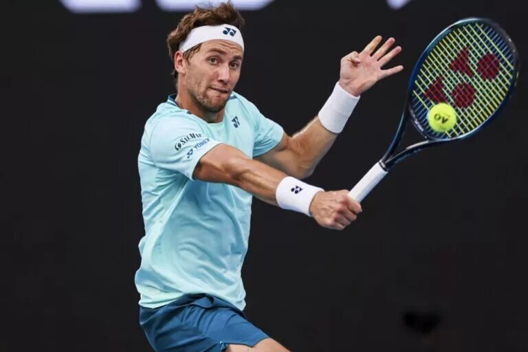 Casper Ruud in action ahead of the ATP Basel Indoors.