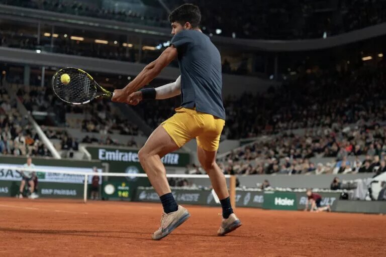 Carlos Alcaraz in action ahead of the Paris Olympics.