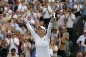 Barbora Krejcikova Celebrates Winning Wimbledon Semifinal