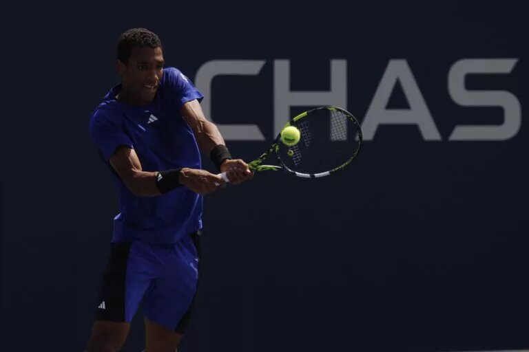 Felix Auger-Aliassime in action ahead of ATP Brussels.