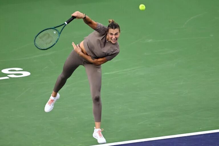 Aryna Sabalenka in action at WTA Indian Wells.