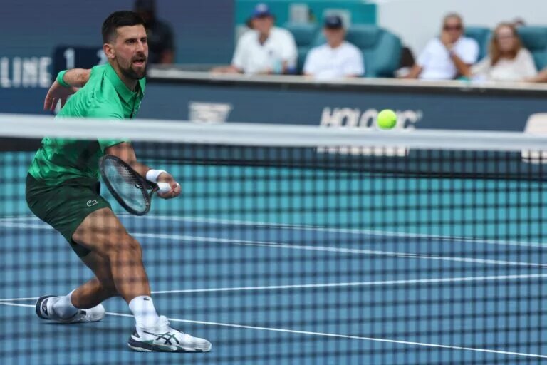 Novak Djokovic in action at the ATP Miami Open.