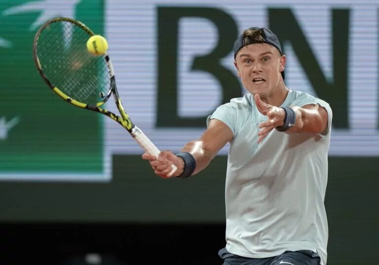 Holger Rune in action at the ATP Stockholm Open.
