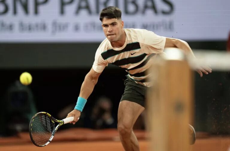 Carlos Alcaraz in action at the French Open.