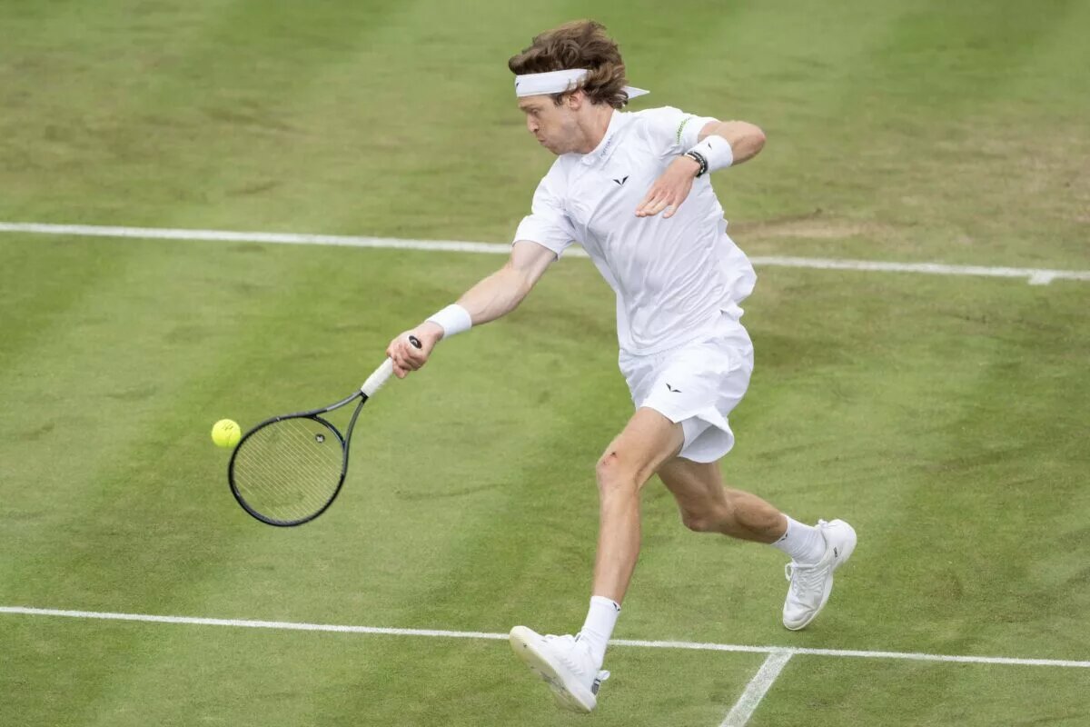 Andrey Rublev in action at Wimbledon.