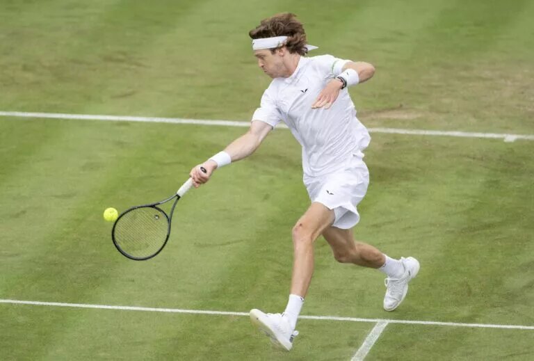 Andrey Rublev in action at Wimbledon.