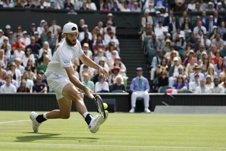 Jacob Fearnley in action at Wimbledon.