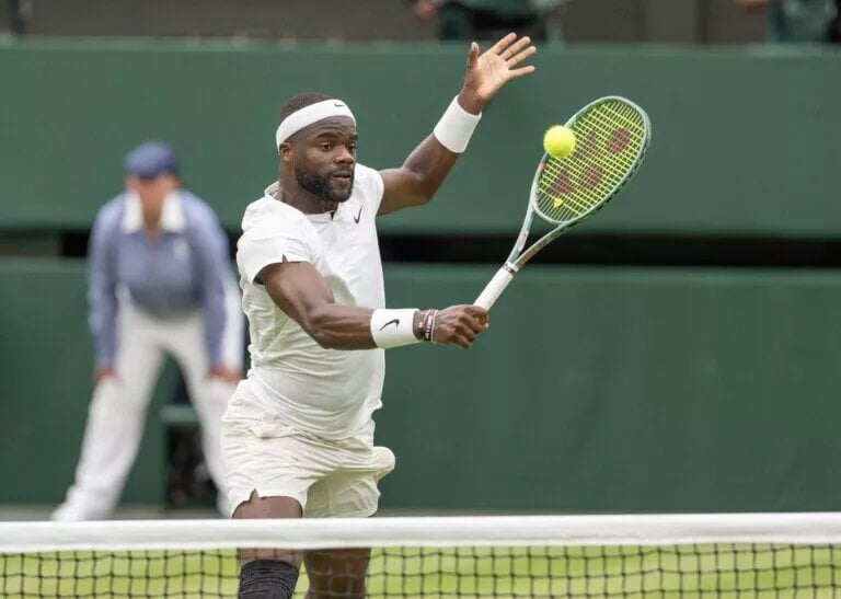 Frances Tiafoe in action at Wimbledon.