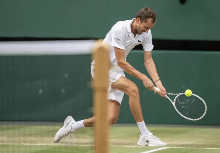 Daniil Medvedev in action at Wimbledon.