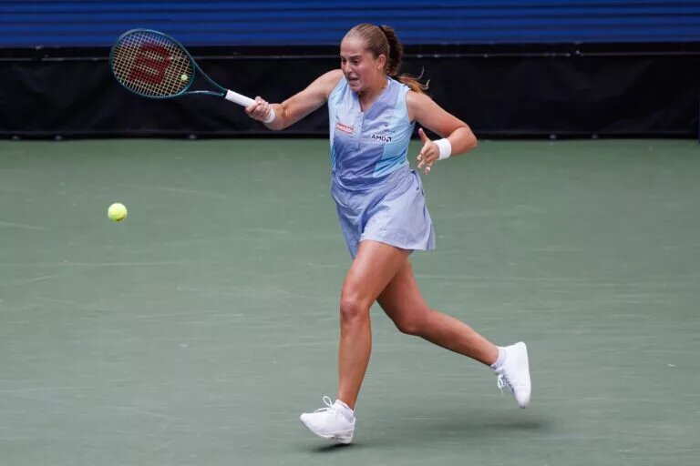Jelena Ostapenko in action ahead of WTA Doha.
