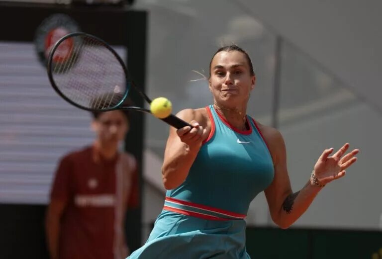 Aryna Sabalenka in action at the French Open.